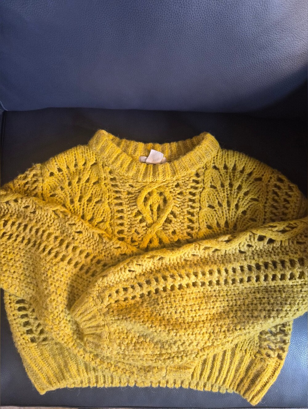 Cozy Yellow Open-Knit Urban Outfitter Cropped Sweater